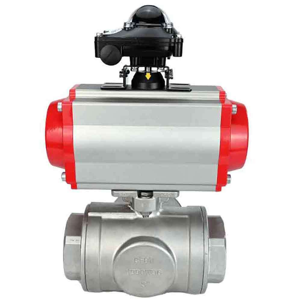 Stainless steel ball valve Elephant 3h-l-rpss316200mm-iso-pnevpr-sa-bkv, body material - stainless steel AISI 316, ball material - stainless steel AISI 316, seal - PTFE, pneumatic actuator operated