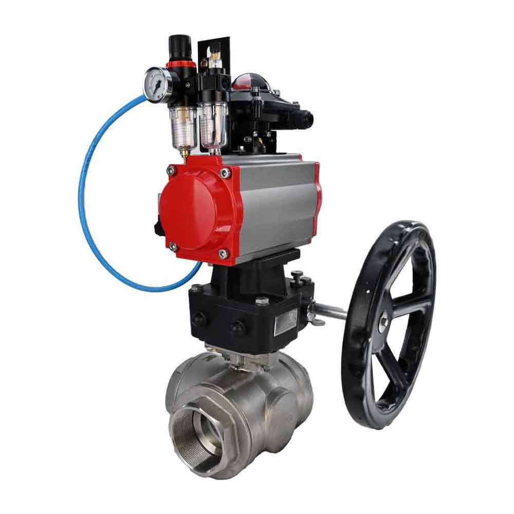 Stainless steel ball valve Elephant 3h-l-rpss316200mm-iso-pnevpr-da-rasp-24v-bkv-hdm-bpv, body material - stainless steel AISI 316, ball material - stainless steel AISI 316, seal - PTFE, pneumatic actuator operated