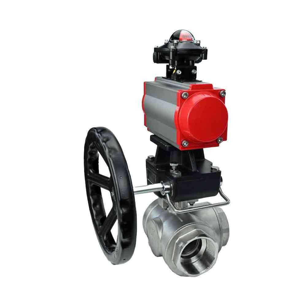 Stainless steel ball valve Elephant 3h-t-rpss316200mm-iso-pnevpr-da-bkv-hdm, body material - stainless steel AISI 316, ball material - stainless steel AISI 316, seal - PTFE, pneumatic actuator operated