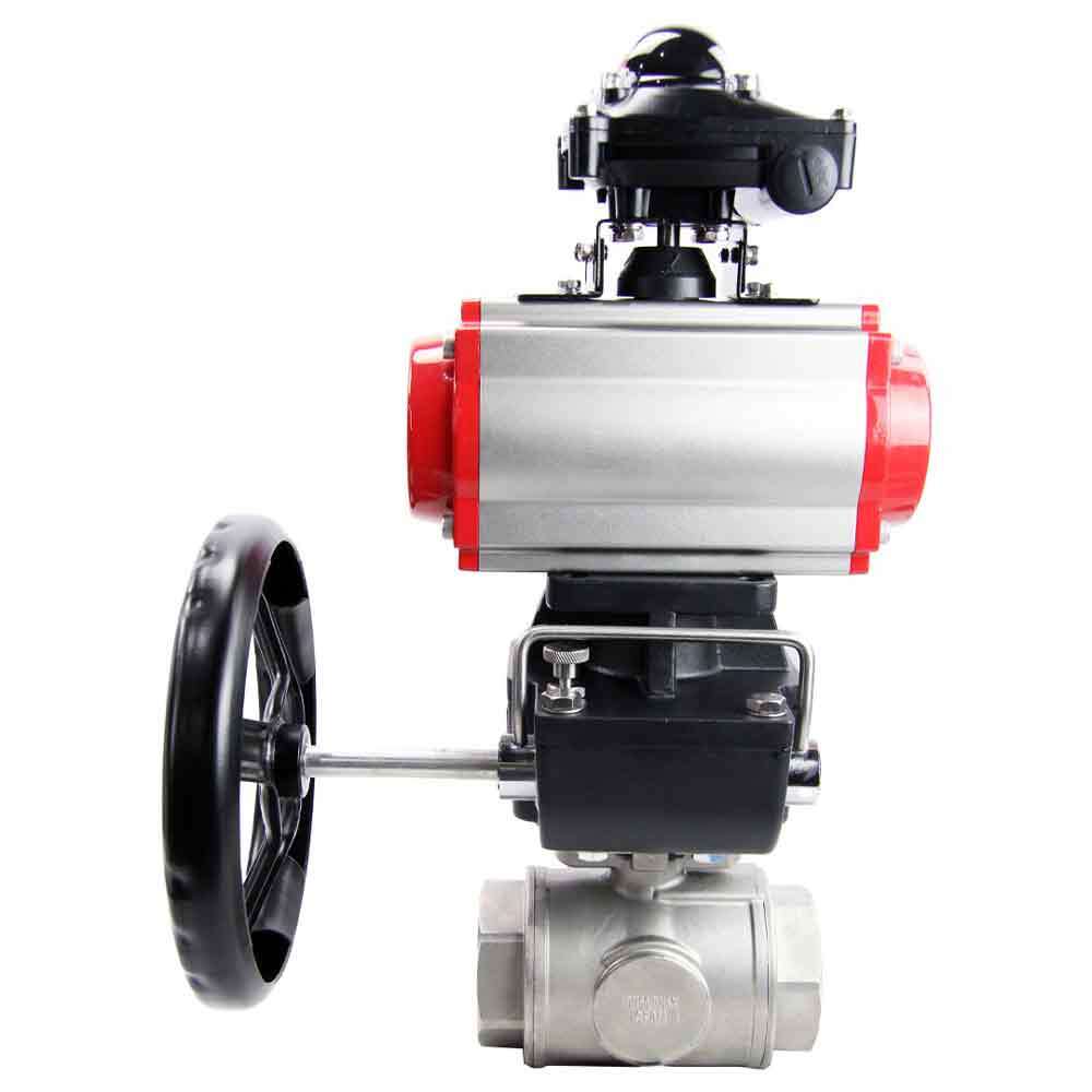 Stainless steel ball valve Elephant 3h-l-rpss316200mm-iso-pnevpr-sa-rasp-24v-bkv-hdm, body material - stainless steel AISI 316, ball material - stainless steel AISI 316, seal - PTFE, pneumatic actuator operated