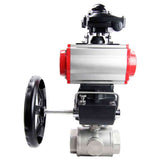 Stainless steel ball valve Elephant 3h-t-rpss316200mm-iso-pnevpr-sa-rasp-110/220v-bkv-hdm, body material - stainless steel AISI 316, ball material - stainless steel AISI 316, seal - PTFE, pneumatic actuator operated