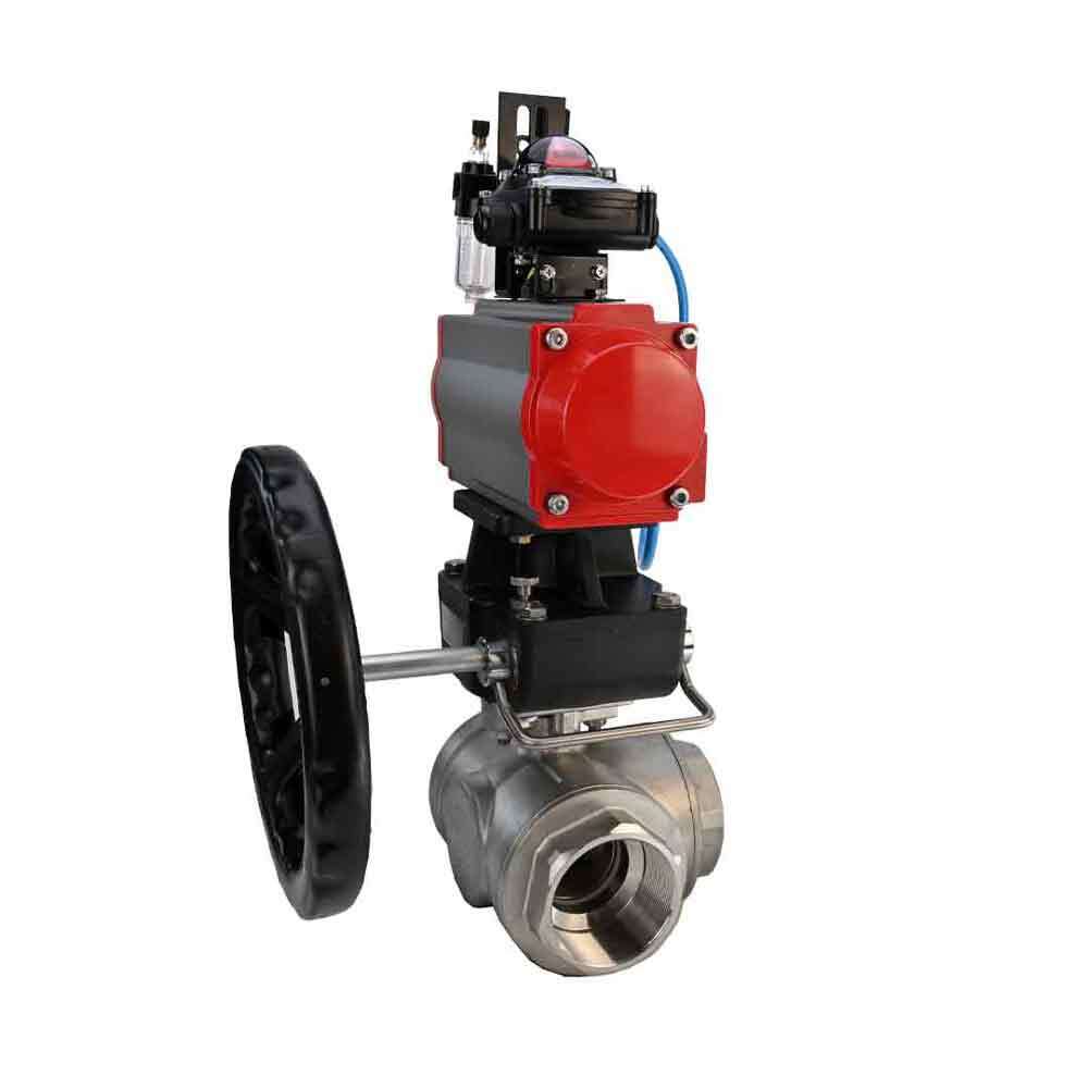 Stainless steel ball valve Elephant 3h-l-rpss316200mm-iso-pnevpr-da-rasp-24v-bkv-hdm-bpv, body material - stainless steel AISI 316, ball material - stainless steel AISI 316, seal - PTFE, pneumatic actuator operated