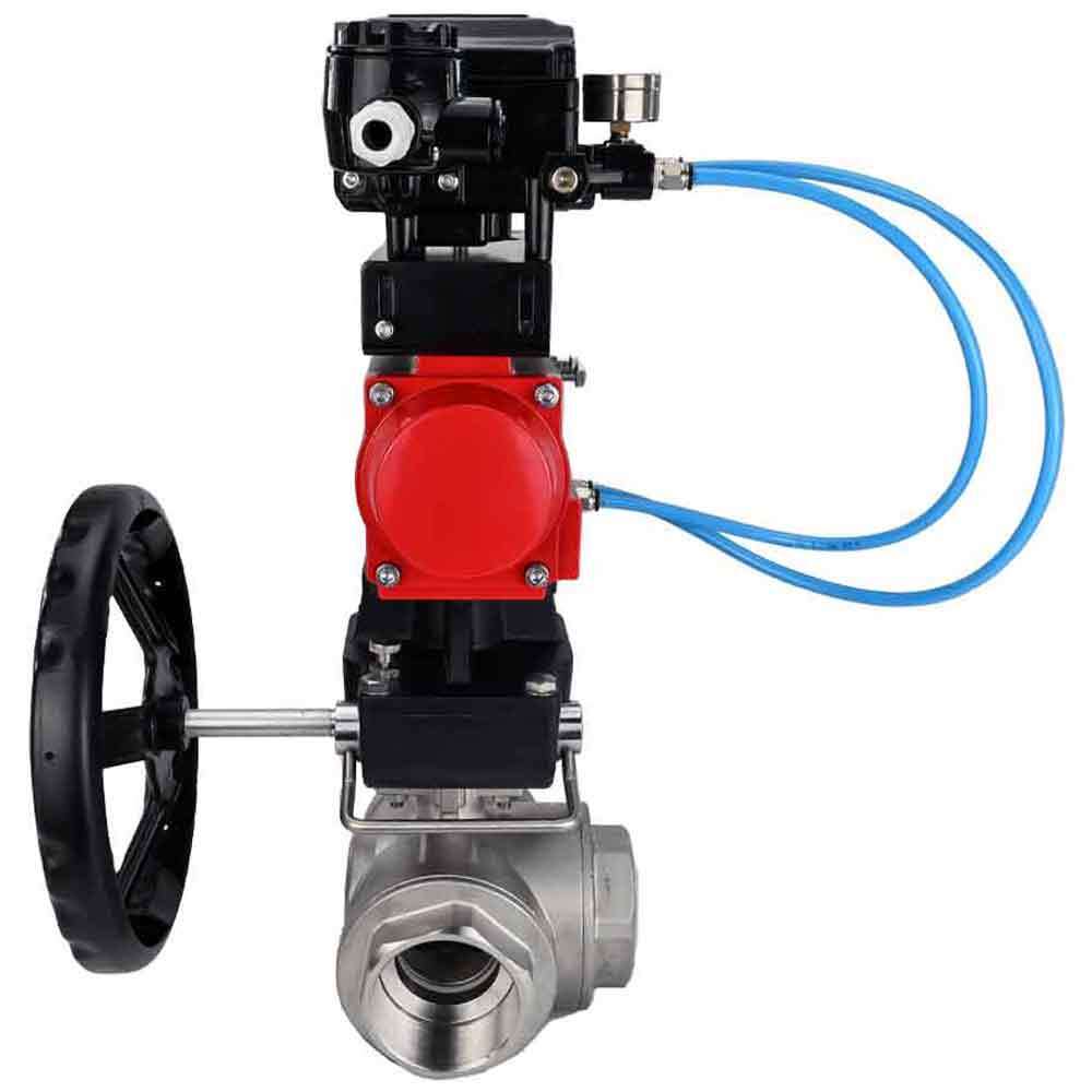 Stainless steel ball valve Elephant 3h-t-rpss316200mm-iso-pnevpr-da-hdm-epp-boz, body material - stainless steel AISI 316, ball material - stainless steel AISI 316, seal - PTFE, pneumatic actuator operated