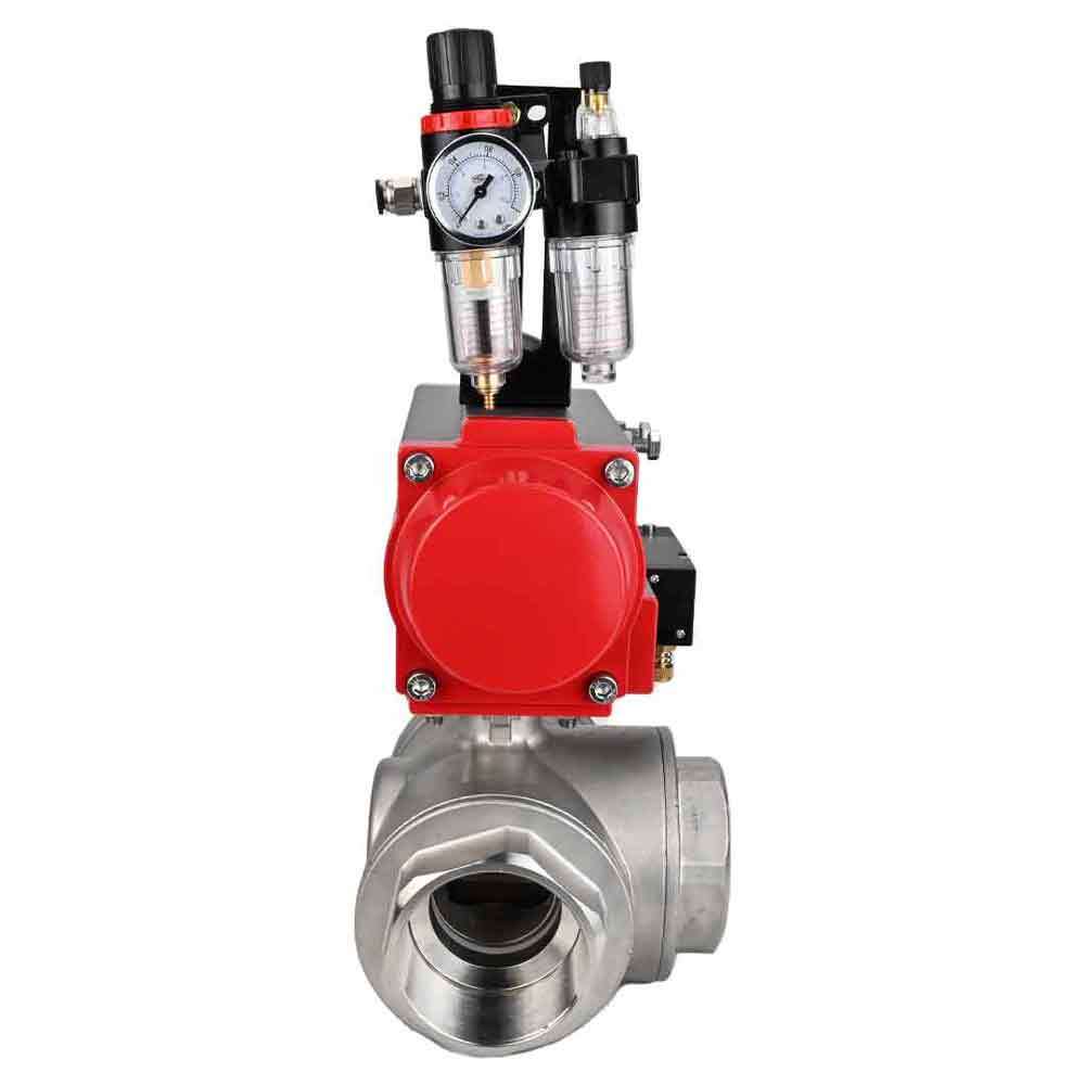 Stainless steel ball valve Elephant 3h-l-rpss316200mm-iso-pnevpr-da-rasp-110/220v-atu, body material - stainless steel AISI 316, ball material - stainless steel AISI 316, seal - PTFE, pneumatic actuator operated