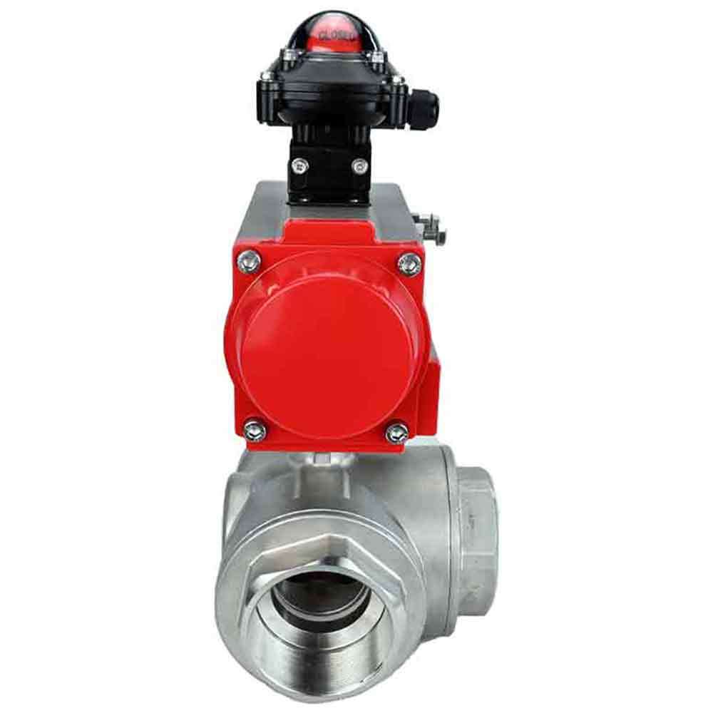 Stainless steel ball valve Elephant 3h-t-rpss316200mm-iso-pnevpr-sa-bkv, body material - stainless steel AISI 316, ball material - stainless steel AISI 316, seal - PTFE, pneumatic actuator operated