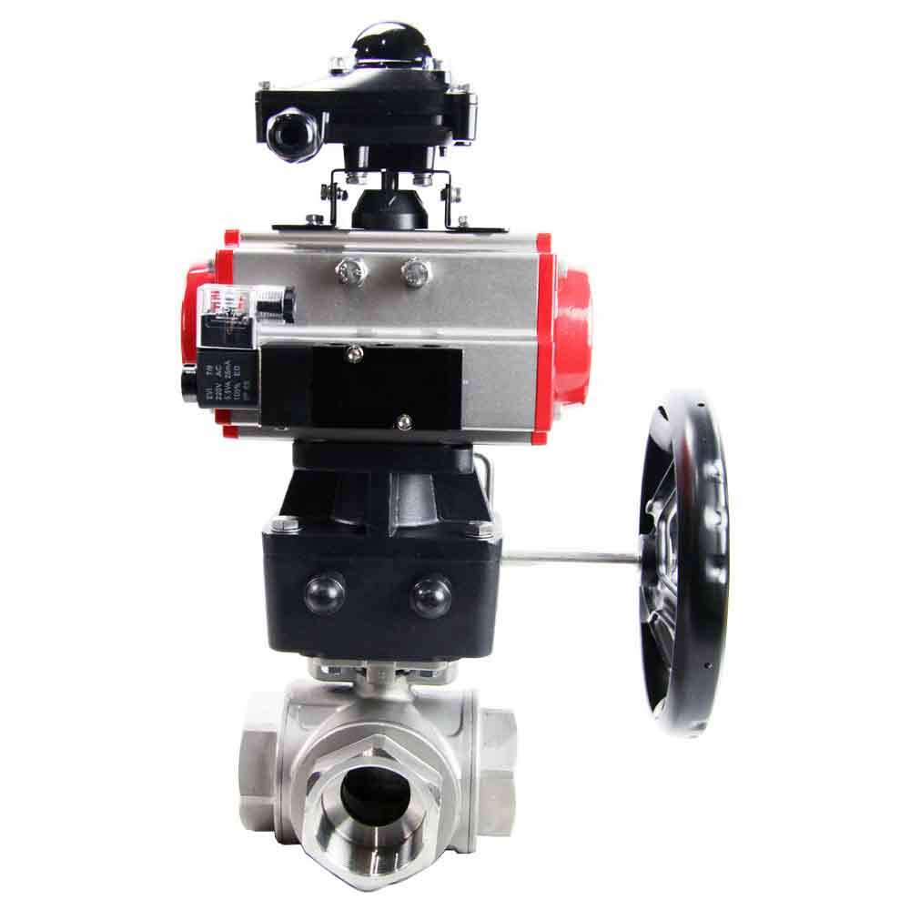 Stainless steel ball valve Elephant 3h-l-rpss316200mm-iso-pnevpr-da-rasp-24v-bkv-hdm, body material - stainless steel AISI 316, ball material - stainless steel AISI 316, seal - PTFE, pneumatic actuator operated