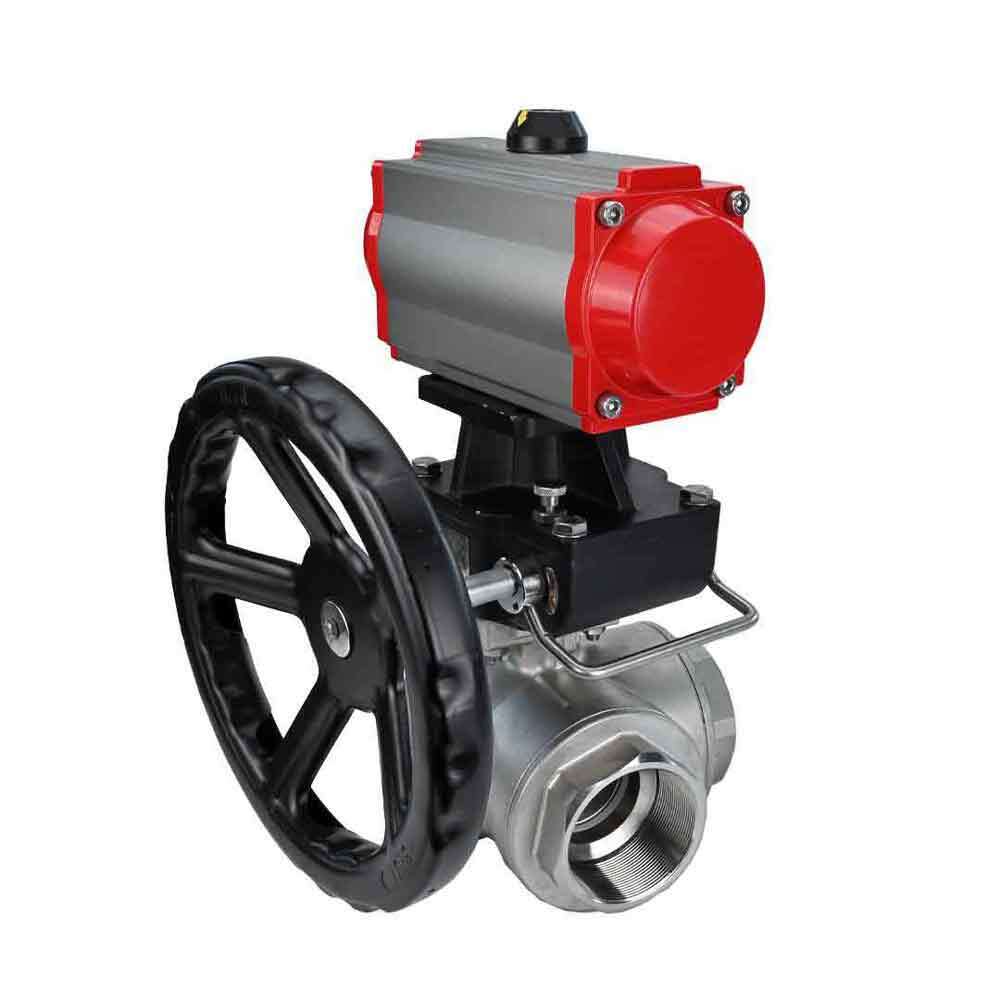 Stainless steel ball valve Elephant 3h-l-rpss316200mm-iso-pnevpr-sa-hdm, body material - stainless steel AISI 316, ball material - stainless steel AISI 316, seal - PTFE, pneumatic actuator operated