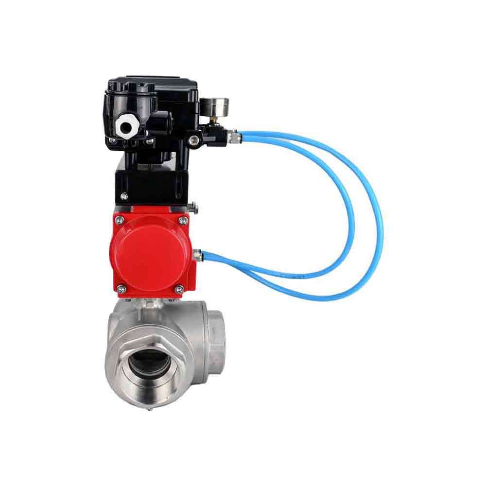 Stainless steel ball valve Elephant 3h-l-rpss316200mm-iso-pnevpr-sa-epp-soz, body material - stainless steel AISI 316, ball material - stainless steel AISI 316, seal - PTFE, pneumatic actuator operated