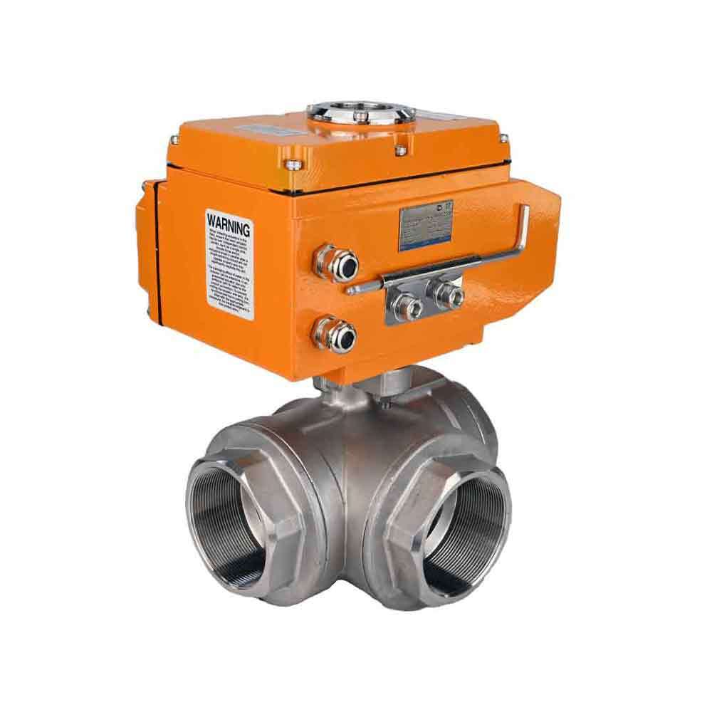 Stainless steel ball valve Elephant 3h-l-rpss316200mm-iso-110/220v-3-4, body material - stainless steel AISI 316, ball material - stainless steel AISI 316, seal - PTFE, electric actuator operated