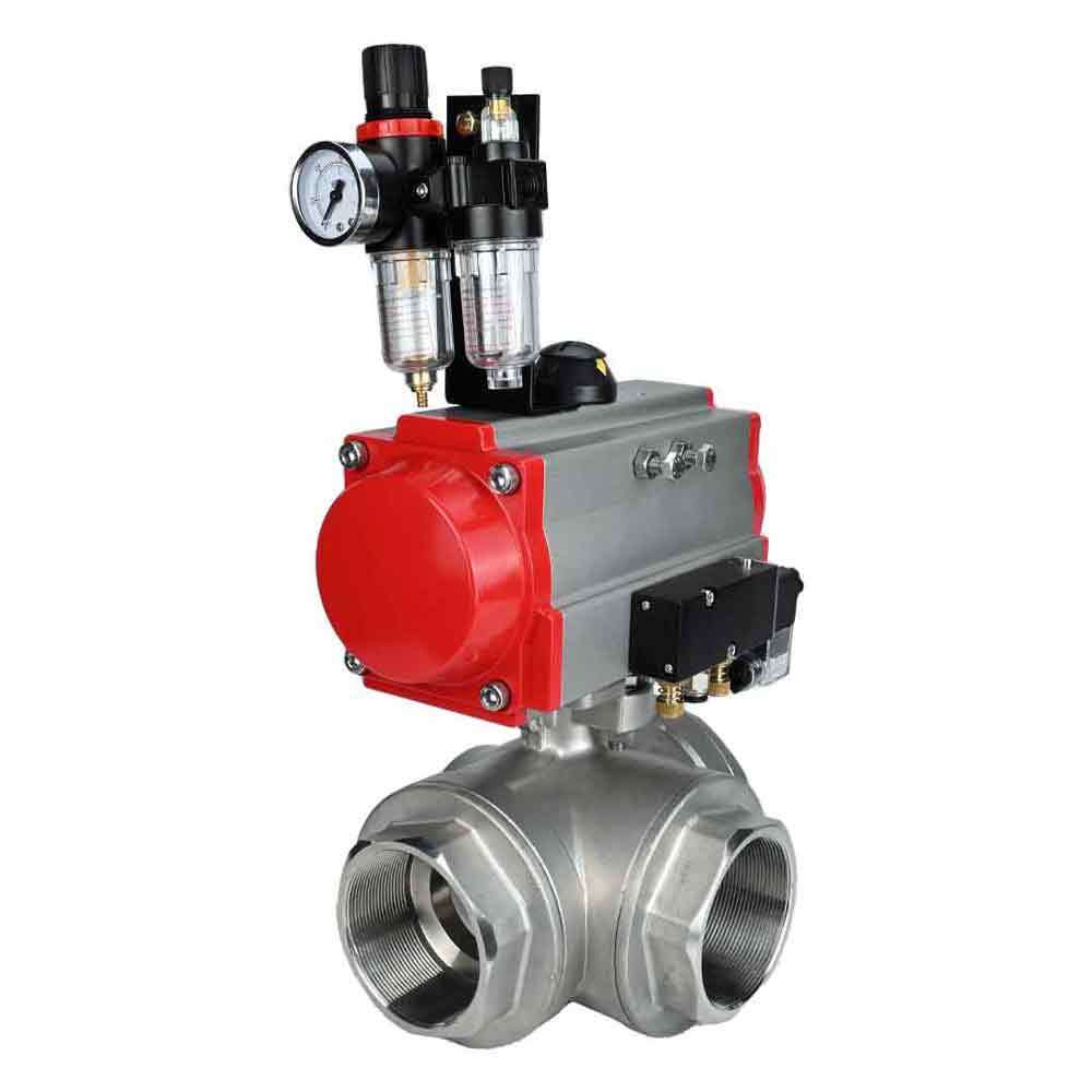 Stainless steel ball valve Elephant 3h-l-rpss316200mm-iso-pnevpr-sa-rasp-24v-atu, body material - stainless steel AISI 316, ball material - stainless steel AISI 316, seal - PTFE, pneumatic actuator operated