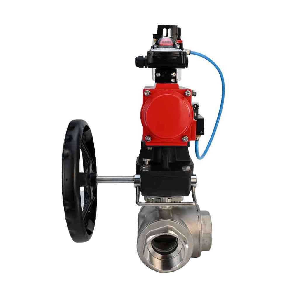 Stainless steel ball valve Elephant 3h-l-rpss316200mm-iso-pnevpr-da-rasp-110/220v-bkv-hdm-bpv, body material - stainless steel AISI 316, ball material - stainless steel AISI 316, seal - PTFE, pneumatic actuator operated