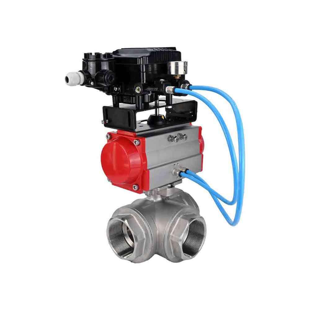 Stainless steel ball valve Elephant 3h-l-rpss316200mm-iso-pnevpr-sa-epp-boz, body material - stainless steel AISI 316, ball material - stainless steel AISI 316, seal - PTFE, pneumatic actuator operated