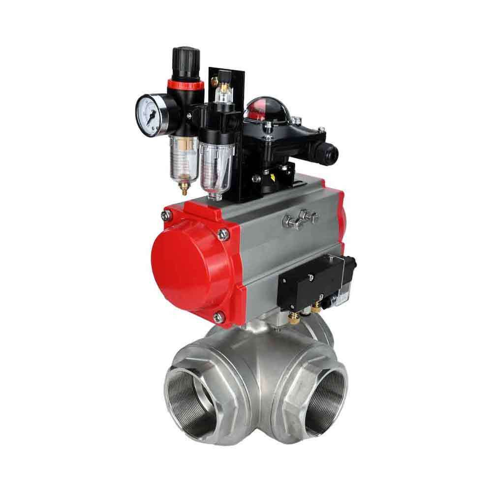 Stainless steel ball valve Elephant 3h-l-rpss316200mm-iso-pnevpr-sa-rasp-24v-bkv-bpv, body material - stainless steel AISI 316, ball material - stainless steel AISI 316, seal - PTFE, pneumatic actuator operated