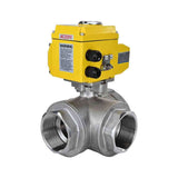 Stainless steel ball valve Elephant RP.SS316.200.MM.ISO 914 PSI threaded, standard port, three way, L-type, body material - stainless steel AISI 316, with quater-turn electric actuator Elephant QT-W (M) 220V