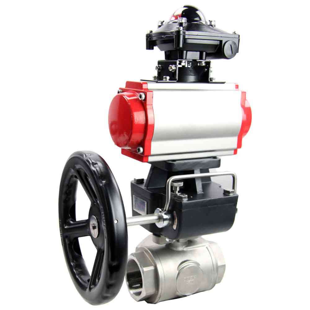 Stainless steel ball valve Elephant 3h-l-rpss316200mm-iso-pnevpr-sa-rasp-24v-bkv-hdm, body material - stainless steel AISI 316, ball material - stainless steel AISI 316, seal - PTFE, pneumatic actuator operated