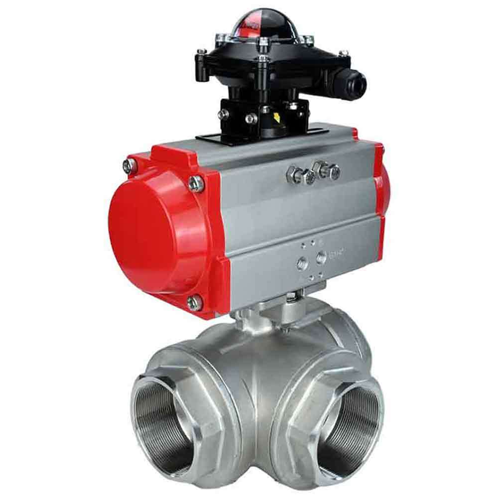 Stainless steel ball valve Elephant 3h-t-rpss316200mm-iso-pnevpr-da-bkv, body material - stainless steel AISI 316, ball material - stainless steel AISI 316, seal - PTFE, pneumatic actuator operated