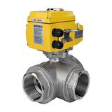 Stainless steel ball valve Elephant RP.SS316.200.MM.ISO 914 PSI threaded, standard port, three way, L-type, body material - stainless steel AISI 316, with quater-turn electric actuator Elephant QT-W (M) 380V