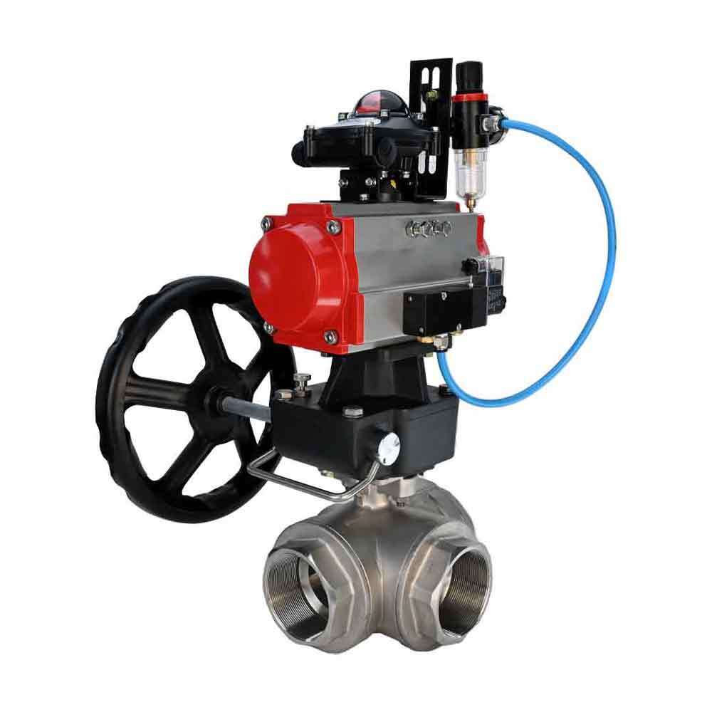 Stainless steel ball valve Elephant 3h-l-rpss316200mm-iso-pnevpr-sa-rasp-24v-bkv-hdm-bpv, body material - stainless steel AISI 316, ball material - stainless steel AISI 316, seal - PTFE, pneumatic actuator operated