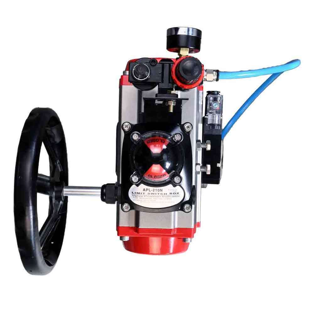 Stainless steel ball valve Elephant 3h-t-rpss316200mm-iso-pnevpr-sa-rasp-24v-bkv-hdm-bpv, body material - stainless steel AISI 316, ball material - stainless steel AISI 316, seal - PTFE, pneumatic actuator operated