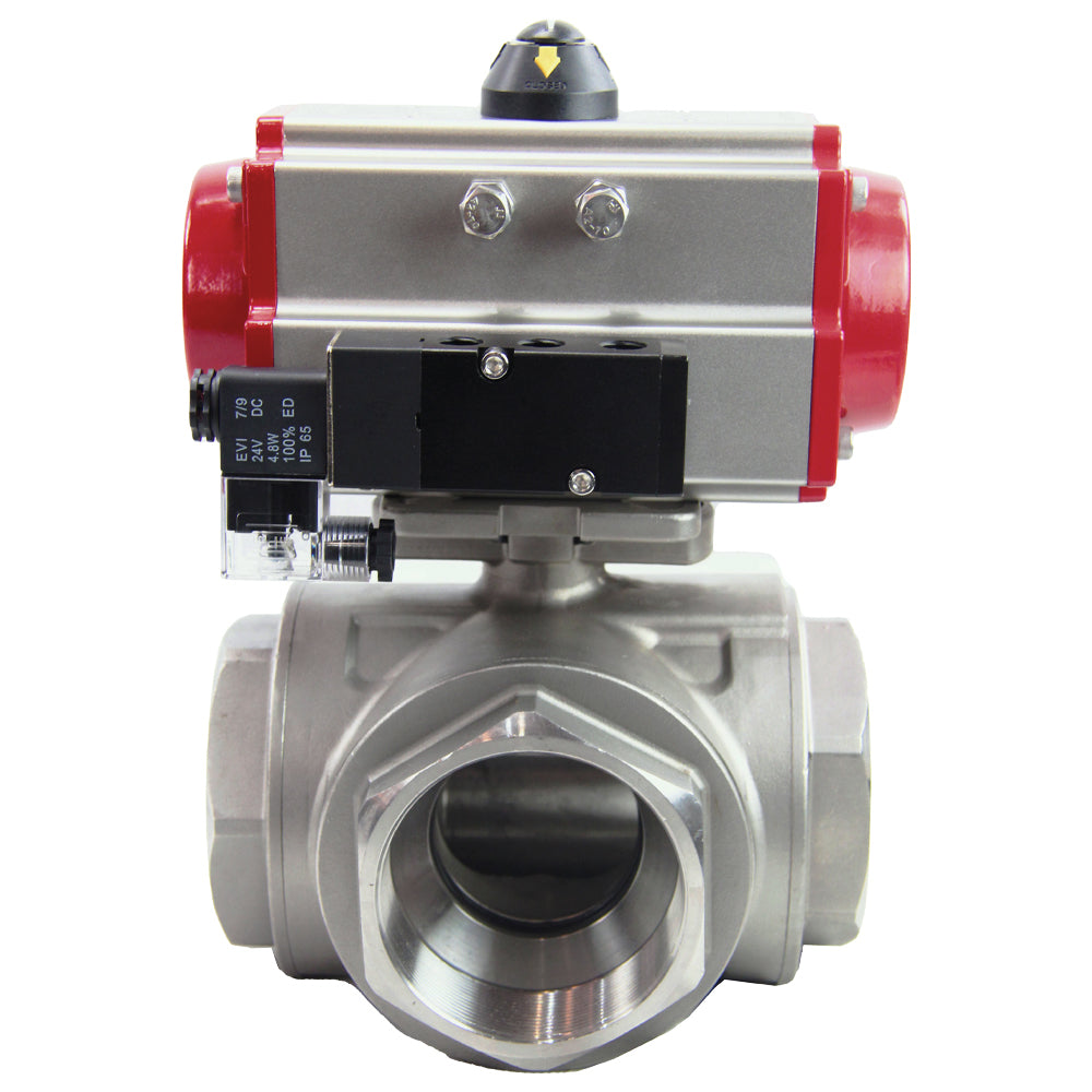 Stainless steel ball valve Elephant 3h-l-rpss316200mm-iso-pnevpr-da-rasp-24v, body material - stainless steel AISI 316, ball material - stainless steel AISI 316, seal - PTFE, pneumatic actuator operated