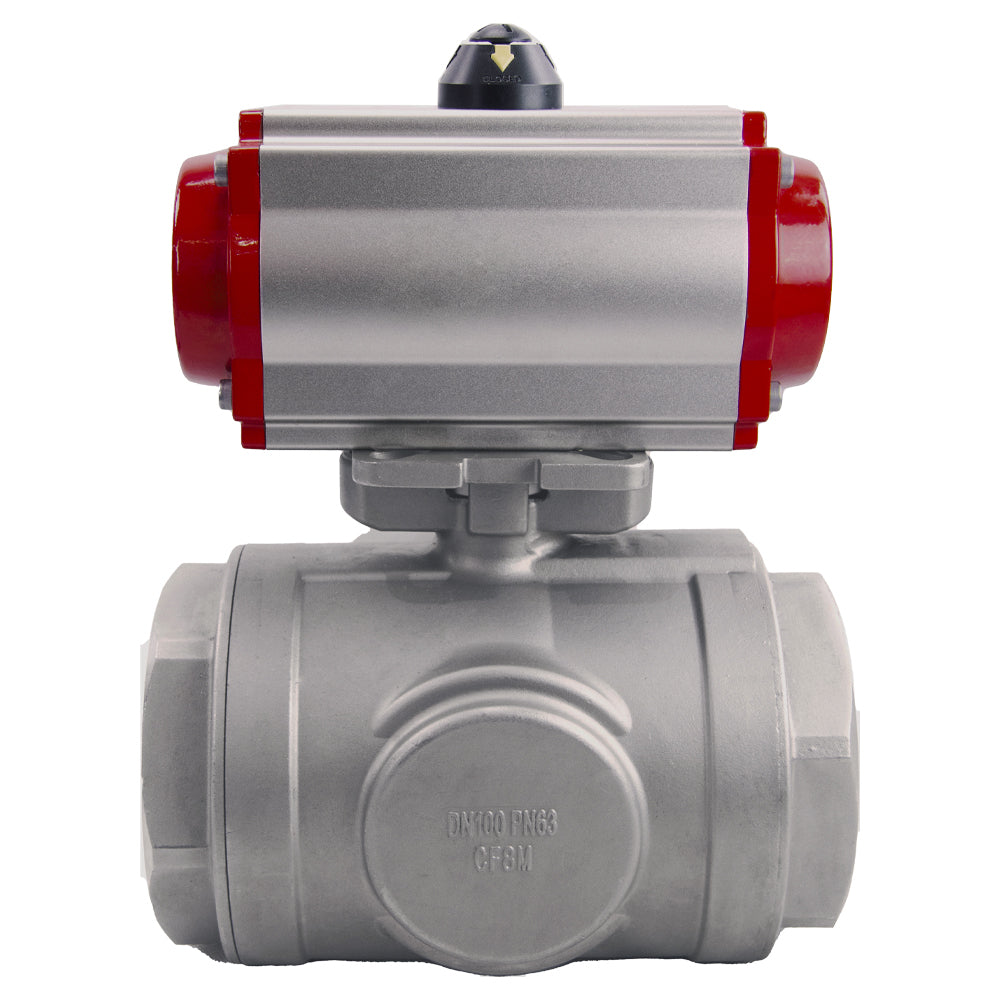 Stainless steel ball valve Elephant 3h-l-rpss316200mm-iso-pnevpr-sa-rasp-24v, body material - stainless steel AISI 316, ball material - stainless steel AISI 316, seal - PTFE, pneumatic actuator operated