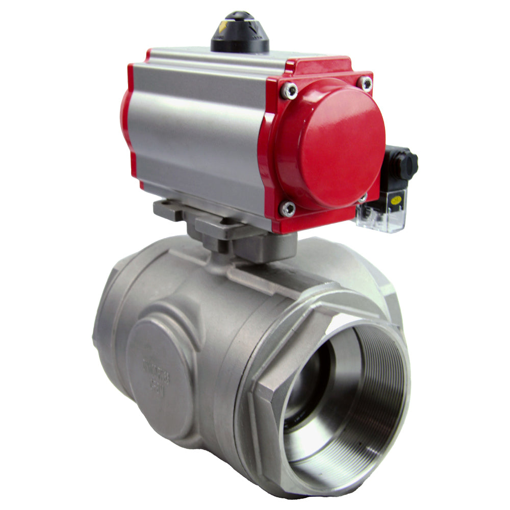 Stainless steel ball valve Elephant 3h-t-rpss316200mm-iso-pnevpr-da-rasp-110/220v, body material - stainless steel AISI 316, ball material - stainless steel AISI 316, seal - PTFE, pneumatic actuator operated