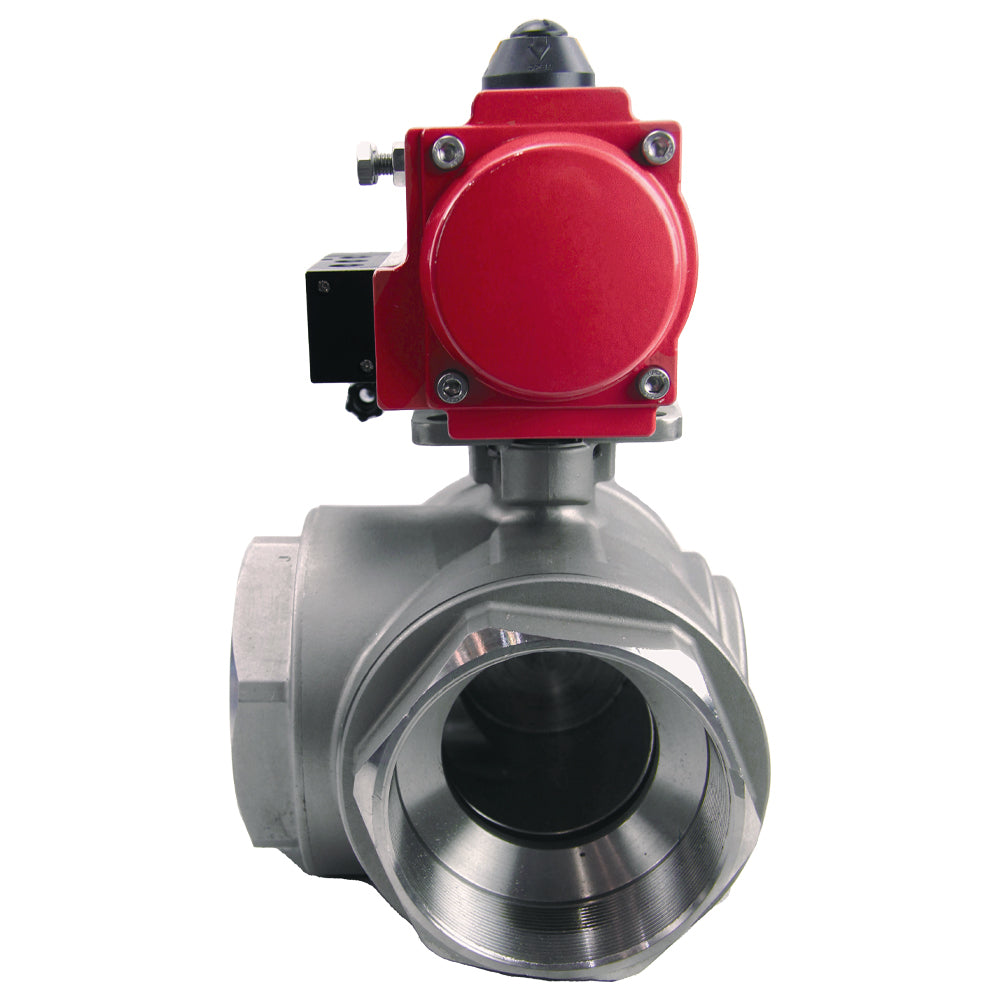 Stainless steel ball valve Elephant 3h-l-rpss316200mm-iso-pnevpr-sa-rasp-110/220v, body material - stainless steel AISI 316, ball material - stainless steel AISI 316, seal - PTFE, pneumatic actuator operated