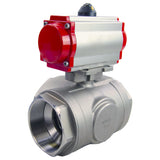 Stainless steel ball valve Elephant 3h-l-rpss316200mm-iso-pnevpr-sa-rasp-110/220v, body material - stainless steel AISI 316, ball material - stainless steel AISI 316, seal - PTFE, pneumatic actuator operated