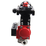 Stainless steel ball valve Elephant RP.SS316.200.MM.ISO 914 PSI threaded, standard port, three way, T-type, body material - stainless steel AISI 316, pneumatic actuator DA, pneumatic distributor 4M310-08 24V, limit switch block APL-410N EX