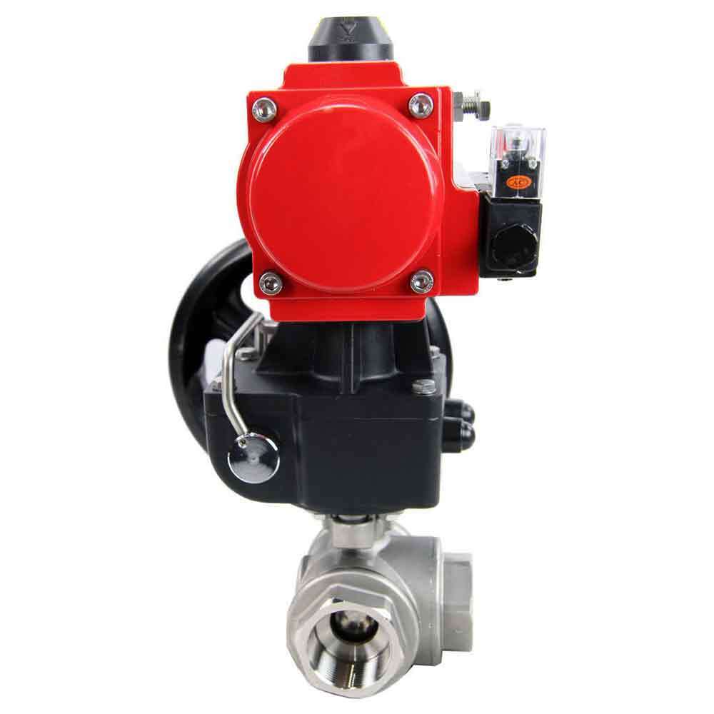 Stainless steel ball valve Elephant 3h-l-rpss316200mm-iso-pnevpr-da-rasp-110/220v-hdm, body material - stainless steel AISI 316, ball material - stainless steel AISI 316, seal - PTFE, pneumatic actuator operated