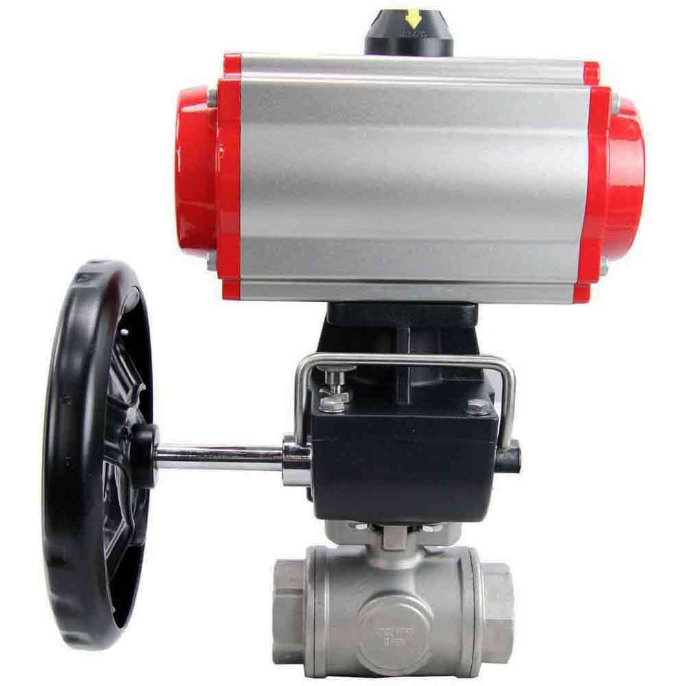 Stainless steel ball valve Elephant 3h-l-rpss316200mm-iso-pnevpr-da-rasp-110/220v-hdm, body material - stainless steel AISI 316, ball material - stainless steel AISI 316, seal - PTFE, pneumatic actuator operated