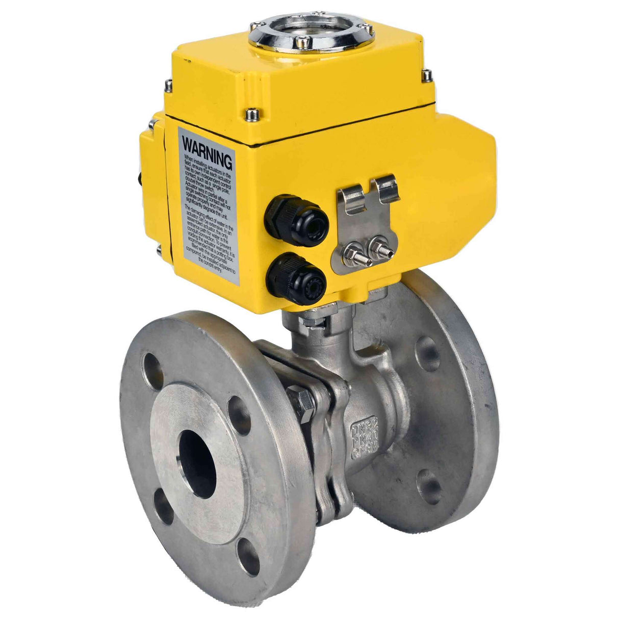 Stainless steel ball valve Elephant BV3232P-FP-F, body material - stainless steel AISI 316, seal - PTFE, full port, flanged, electric actuator Elephant 220 V