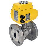 Stainless steel ball valve Elephant BV3232P-FP-F, body material - stainless steel AISI 316, seal - PTFE, full port, flanged, electric actuator Elephant 220 V