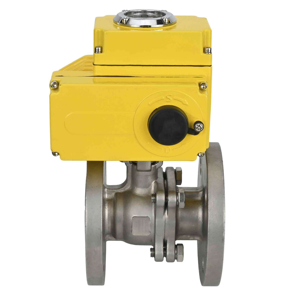Stainless steel ball valve Elephant BV3232P-FP-F, body material - stainless steel AISI 316, seal - PTFE, full port, flanged, electric actuator Elephant 220 V