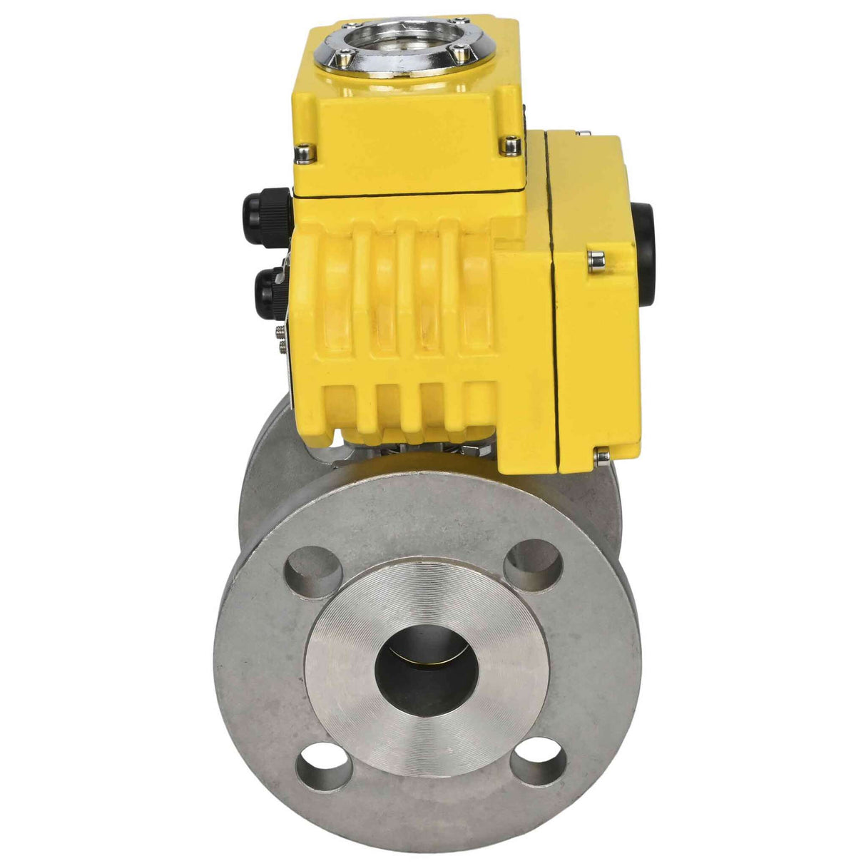 Stainless steel ball valve Elephant BV3232P-FP-F, body material - stainless steel AISI 316, seal - PTFE, full port, flanged, electric actuator Elephant 220 V