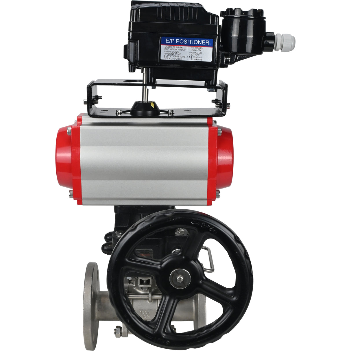 Stainless steel ball valve Elephant ksfpt-304-180-da-yt1000rsi-hdm, body material - stainless steel AISI 304, ball material - stainless steel AISI 304, seal - PTFE, pneumatic actuator operated