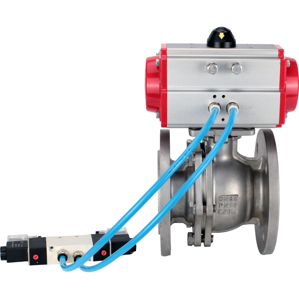 Ball valves Elephant BV3232P(2pc)-FP-F-ISO-H DN15-300 16 bar/16, full bore flanged, stainless steel SS316, seal - PTFE, with pneumatic actuator PA-SA with return springs, with pneumatic distributor 4V320-10 220V