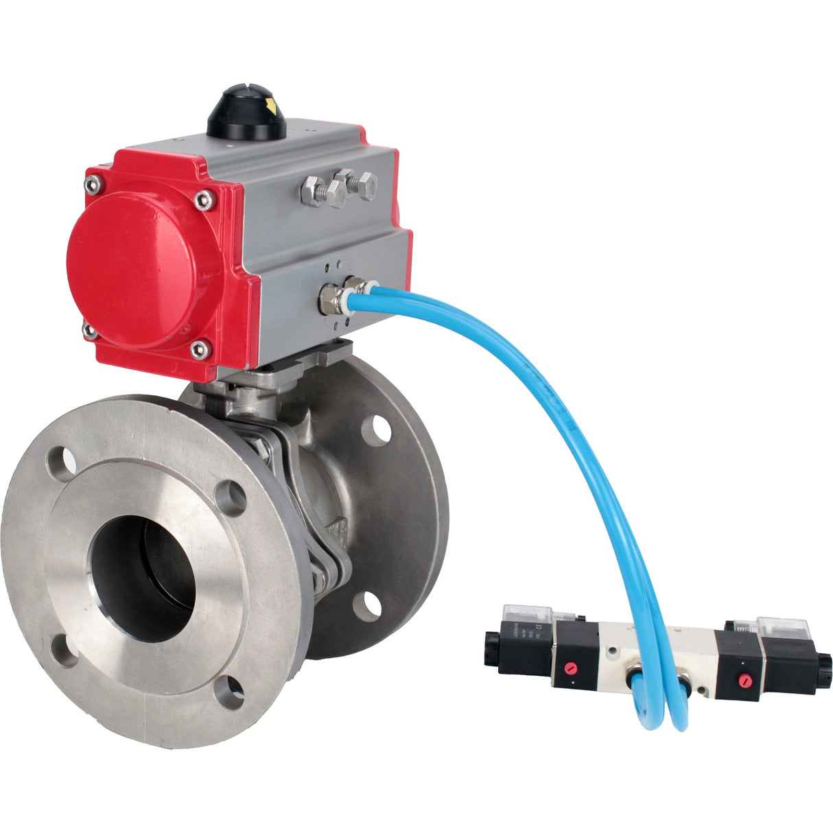 Ball valves Elephant BV3232P(2pc)-FP-F-ISO-H DN15-300 16 bar/16, full bore flanged, stainless steel SS316, seal - PTFE, with pneumatic actuator PA-SA with return springs, with pneumatic distributor 4V320-08 220V