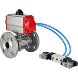 Ball valves Elephant BV3131P(3pc)-FP-F-ISO-H 16 bar, three-piece full bore flanged, stainless steel SS304, seal - PTFE, with double-acting PA-DA pneumatic actuator, with pneumatic distributor 4V320-08 220V