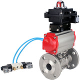 Ball valves Elephant BV3232P(3pc)-FP-F-ISO-H 16 bar, three-piece full bore flanged, stainless steel SS304, seal - PTFE, with pneumatic actuator PA-SA with return springs, with pneumatic distributor 4V320-08 220V, with LSU APL-410N EX