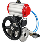 Ball valves Elephant BV3232P(3pc)-FP-F-ISO-H, three-piece full bore flanged, stainless steel SS304, seal - PTFE, with double-acting PA-DA pneumatic actuator, with pneumatic distributor 4V320-08 220V, with manual DNbler MON1-250-T26-I