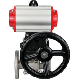 Ball valves Elephant BV3232P(3pc)-FP-F-ISO-H, three-piece full bore flanged, stainless steel SS304, seal - PTFE, with double-acting PA-DA pneumatic actuator, with pneumatic distributor 4V320-08 220V, with manual DNbler MON1-250-T26-I