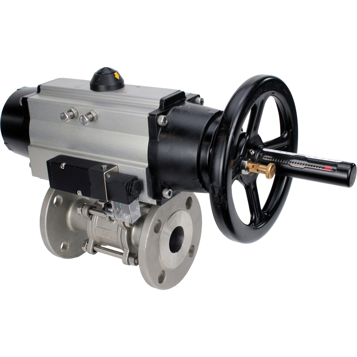 Ball valves Elephant BV3131P(3pc)-FP-F-ISO-H DN65-80 16 bar, three-piece full bore flanged, stainless steel SS304, seal - PTFE, with pneumatic actuator PA-DA-105-1 double acting, with pneumatic distributor 4M310-08 24V
