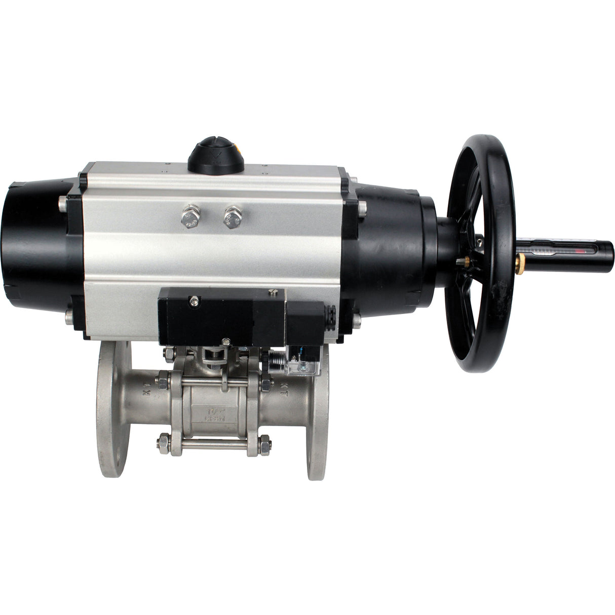 Ball valves Elephant BV3131P(3pc)-FP-F-ISO-H DN65-80 16 bar, three-piece full bore flanged, stainless steel SS304, seal - PTFE, with pneumatic actuator PA-DA-105-1 double acting, with pneumatic distributor 4M310-08 24V