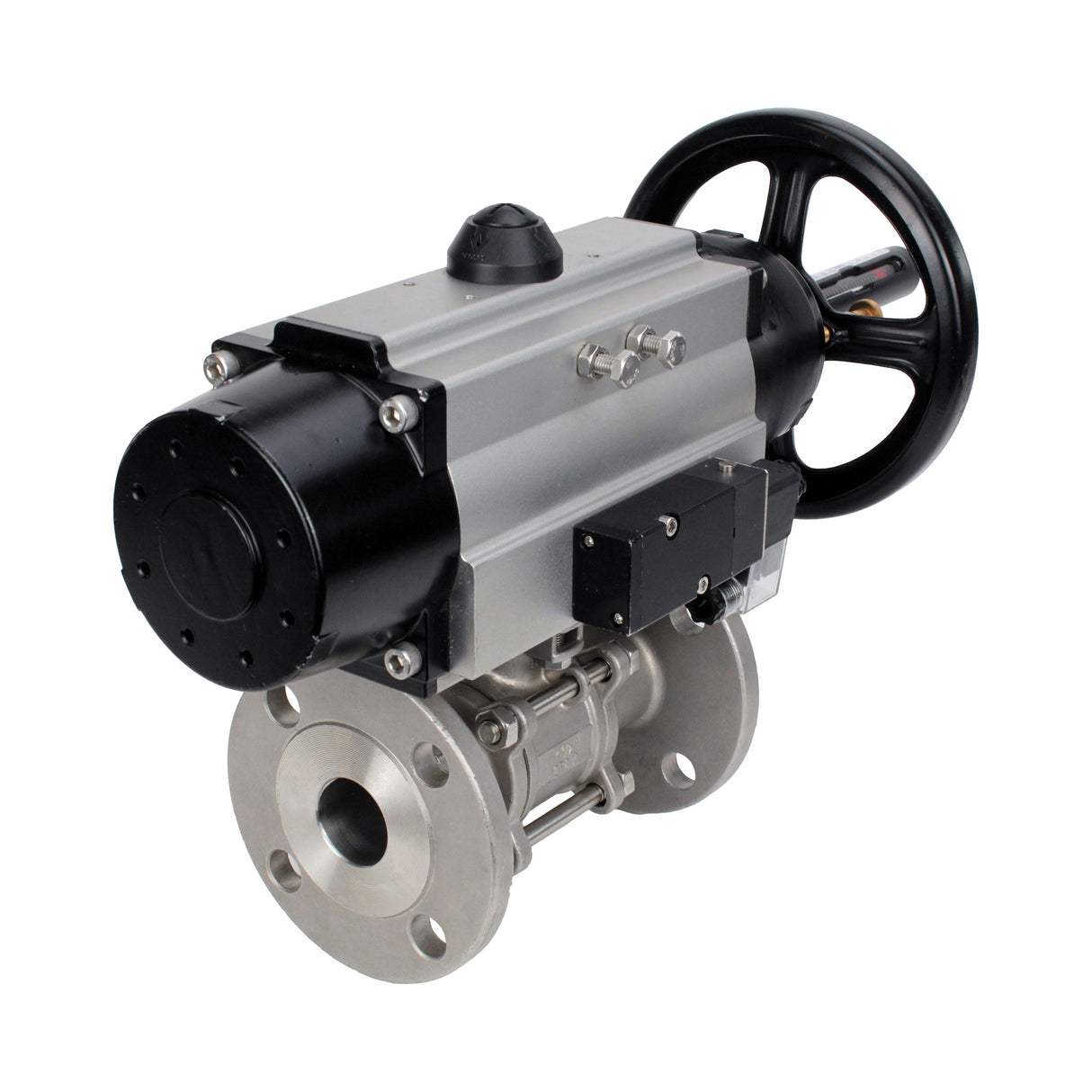 Ball valves Elephant BV3131P(3pc)-FP-F-ISO-H DN65-80 16 bar, three-piece full bore flanged, stainless steel SS304, seal - PTFE, with pneumatic actuator PA-DA-105-1 double acting, with pneumatic distributor 4M310-08 24V