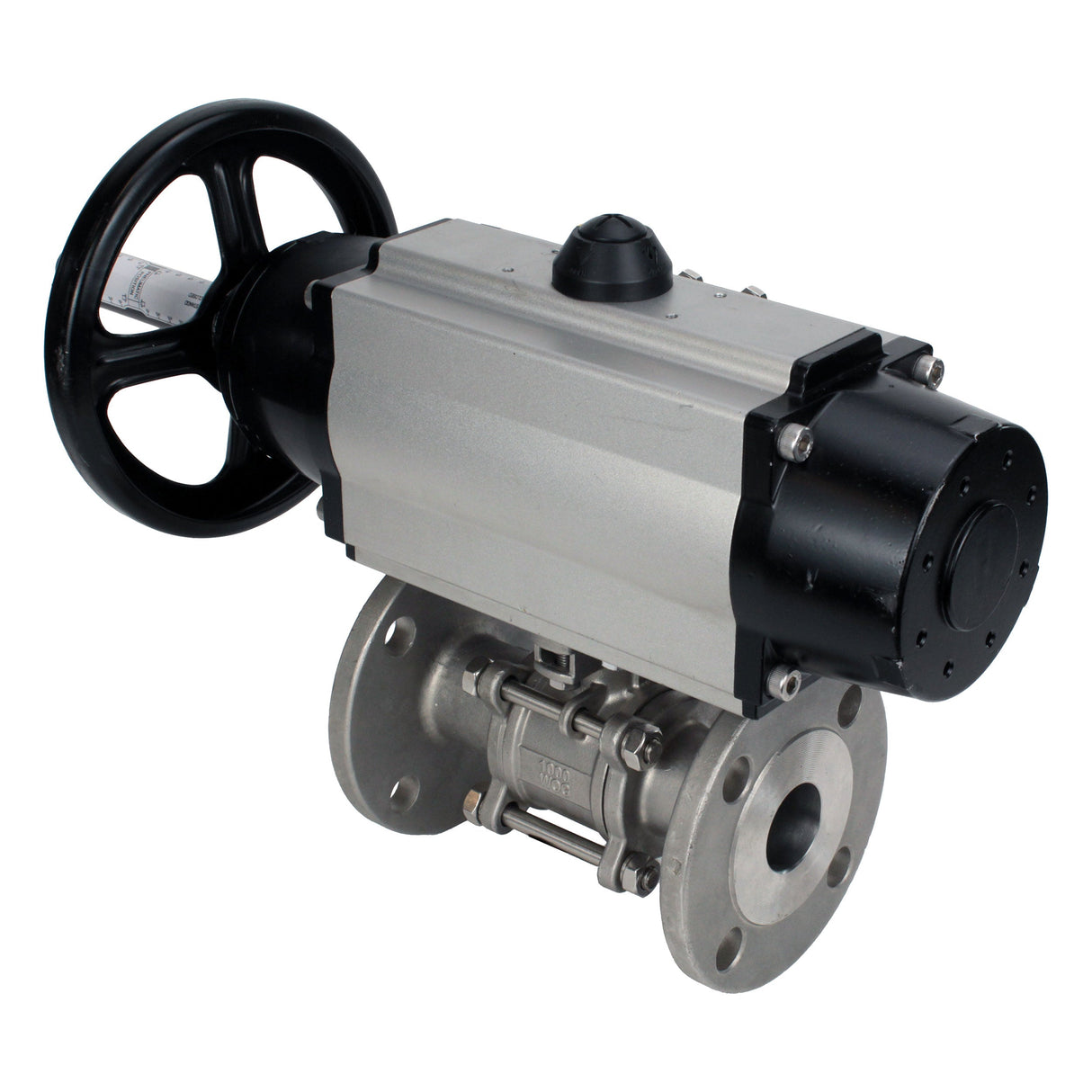 Ball valves Elephant BV3131P(3pc)-FP-F-ISO-H DN65-80 16 bar, three-piece full bore flanged, stainless steel SS304, seal - PTFE, with pneumatic actuator PA-DA-105-1 double acting, with pneumatic distributor 4M310-08 24V