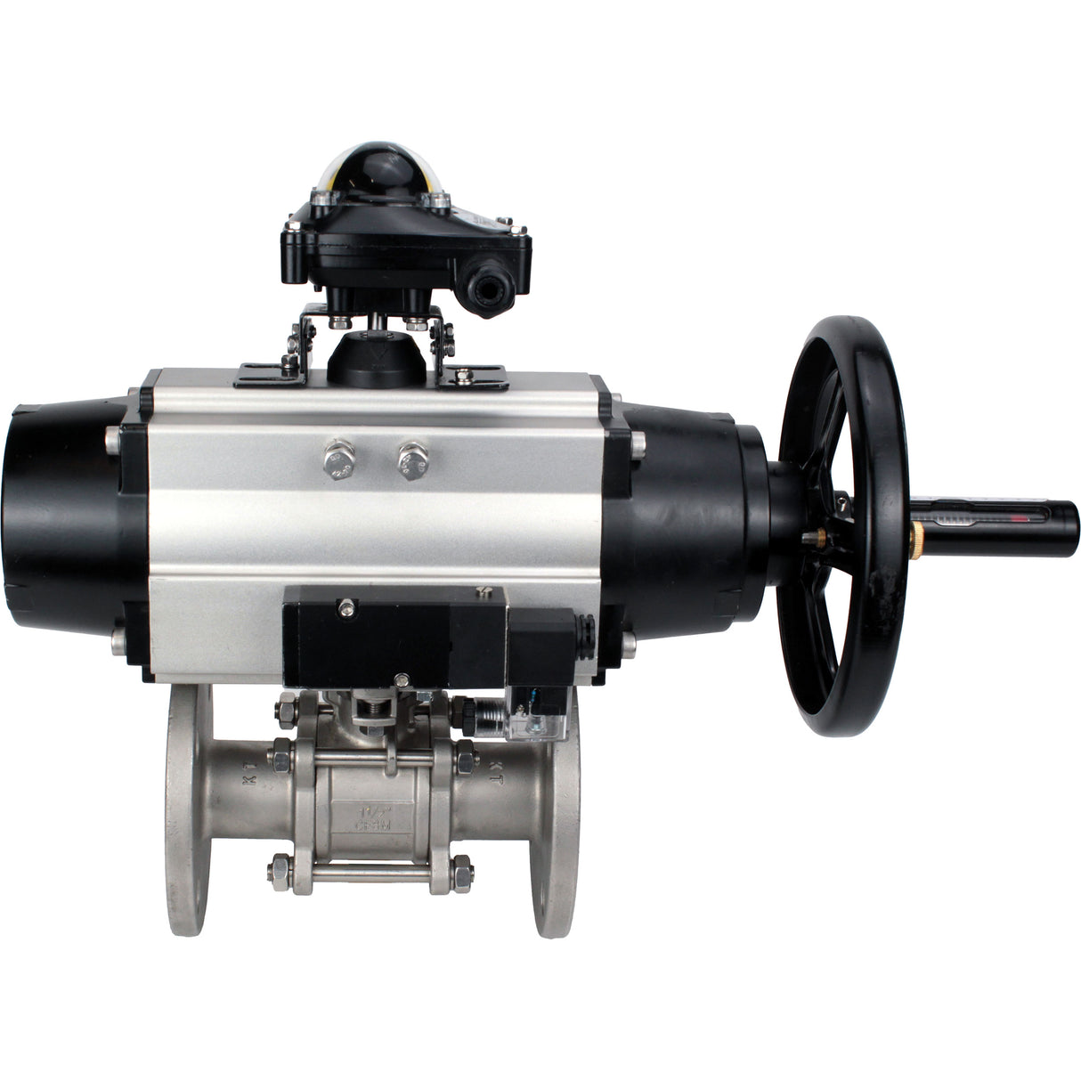 Ball valves Elephant BV3131P(3pc)-FP-F-ISO-H DN65-80 16 bar, three-piece full bore flanged, stainless steel SS304, seal - PTFE, with pneumatic actuator PA-DA-105-1 double acting, with pneumatic distributor 4M310-08 24V, with LSU APL-210N