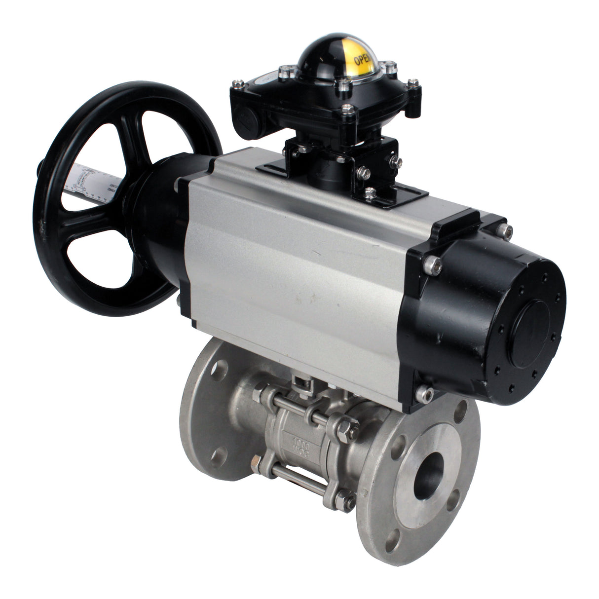 Ball valves Elephant BV3131P(3pc)-FP-F-ISO-H DN65-80 16 bar, three-piece full bore flanged, stainless steel SS304, seal - PTFE, with pneumatic actuator PA-DA-105-1 double acting, with pneumatic distributor 4M310-08 24V, with LSU APL-210N