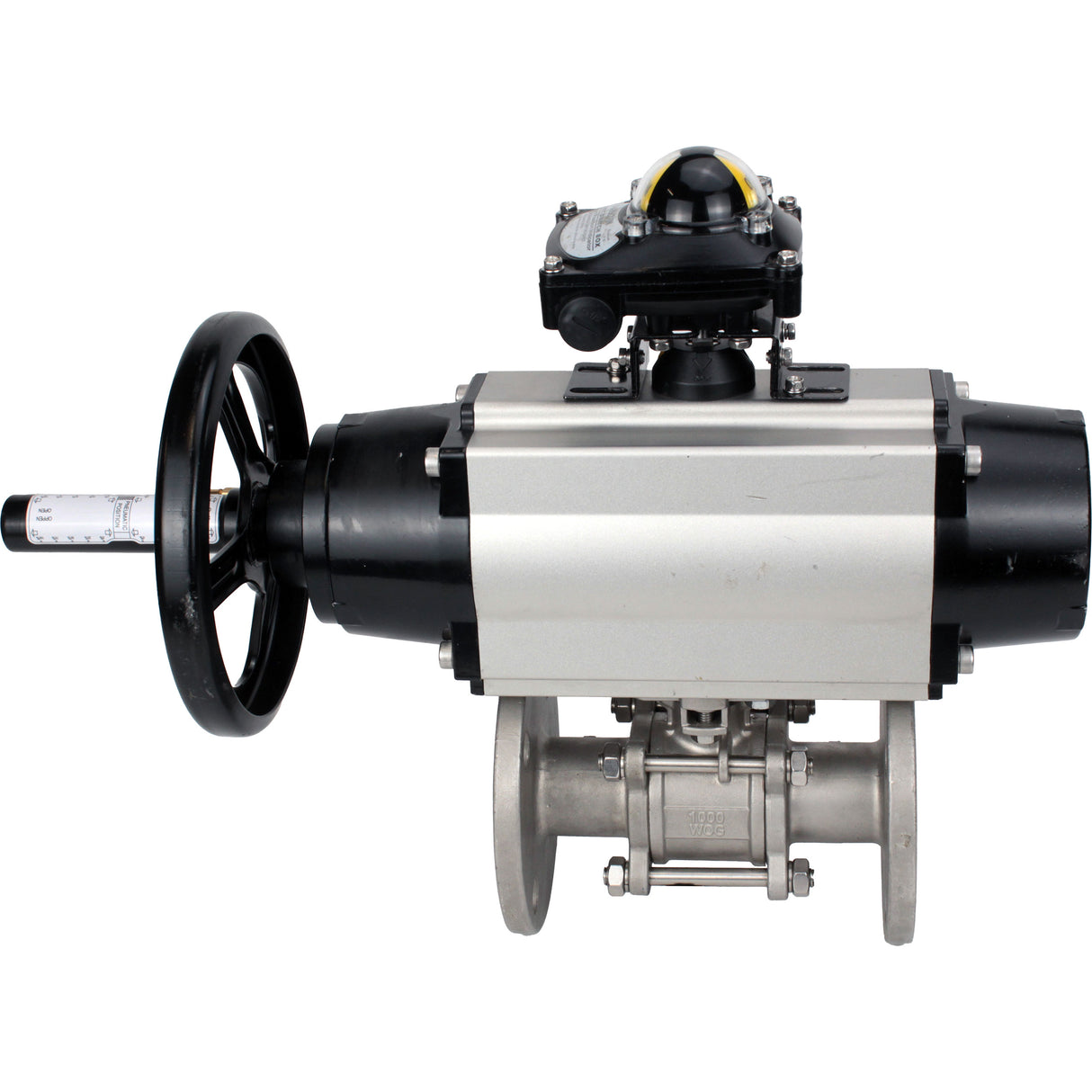 Ball valves Elephant BV3131P(3pc)-FP-F-ISO-H DN65-80 16 bar, three-piece full bore flanged, stainless steel SS304, seal - PTFE, with pneumatic actuator PA-DA-105-1 double acting, with pneumatic distributor 4M310-08 24V, with LSU APL-210N
