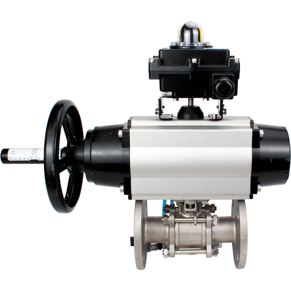 Ball valves Elephant BV3131P(3pc)-FP-F-ISO-H DN65-80 16 bar, three-piece full bore flanged, stainless steel SS304, seal - PTFE, with pneumatic actuator PA-DA-105-1 double acting, with pneumatic distributor 4V320-10 220V, with LSU APL-410N EX